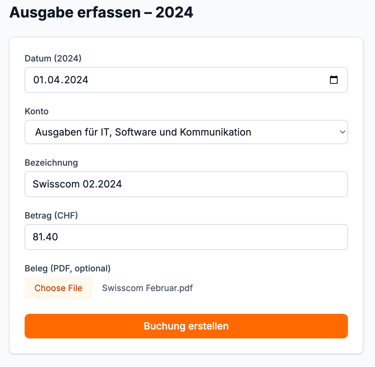 Buchungsformular — neue Ausgabe erfassen